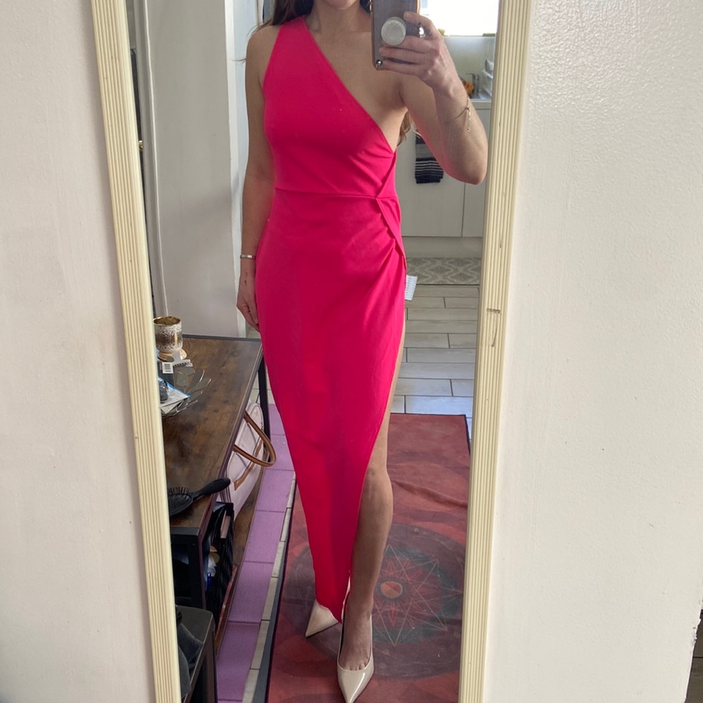Missguided hot pink one strapped fitted dress